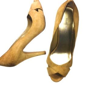 Nine West Camel Suede Cross Strap Heels Size 8